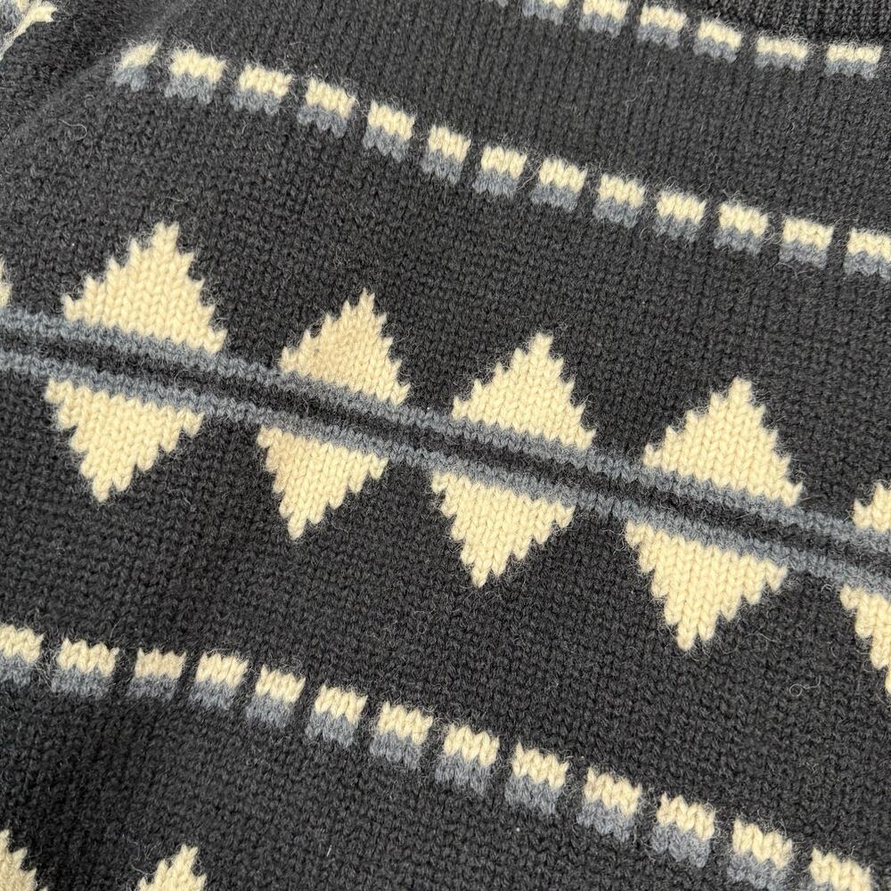 VTG Bloomingdales 100% Wool Black Sweater Heavy Knit Men's Size Large Geometric - Picture 2 of 6